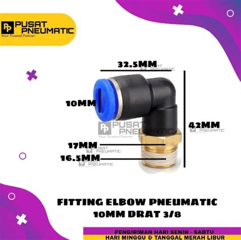 PL 10 03 Nepel Angin Fitting Pneumatic Elbow Male Selang 10mm Drat 3 8