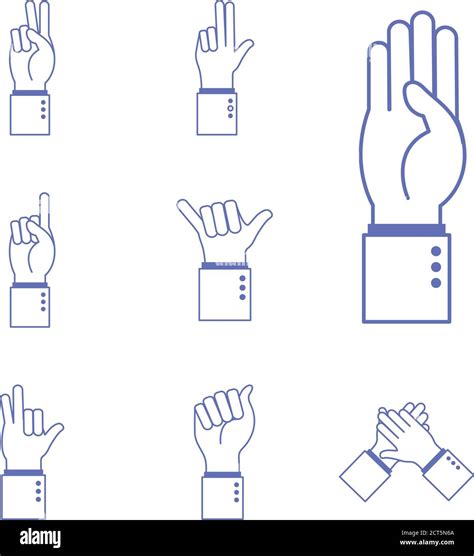 Hand Sign Language Alphabet Line And Fill Style Set Icons Vector Design