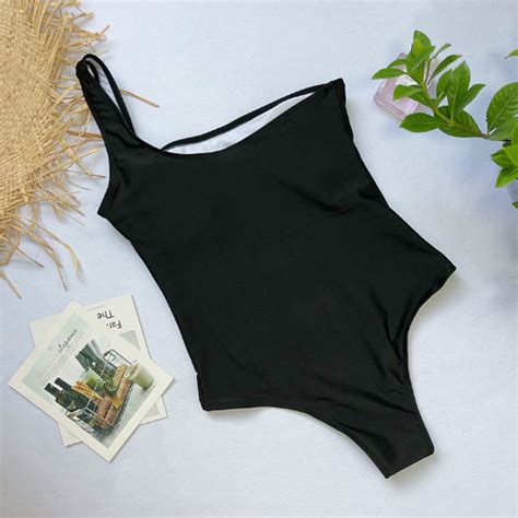 Style One Shoulder Bikini Top Bikini Sexy Stripe Solid Color Black On Luulla