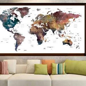 Watercolor World Map Artworld Map Posterworld Map Wall Etsy