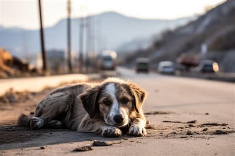 Premium Ai Image Abandoned Dog On The Road