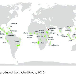 World coffee production map, reproduced from Gardfoods, 2016 ...