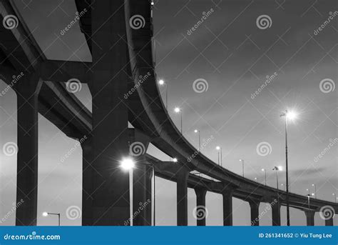 Elevated Highway or Bridge at Night Stock Photo - Image of monochrome ...