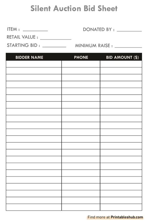 Free Printable Blank Silent Auction Bid Templates Pdf Included