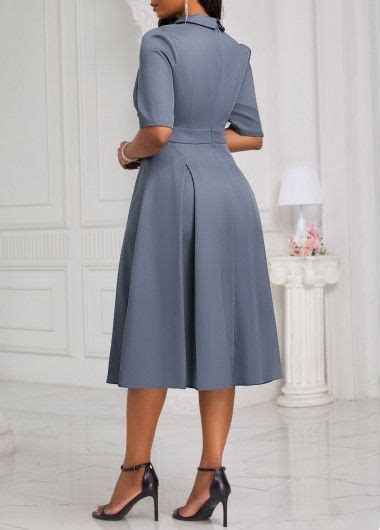 Dusty Blue Lapel Half Sleeve Asymmetry Dress Rosewe Usd