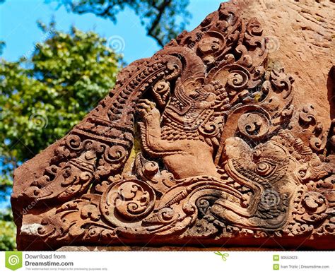 Angkor Wat Beautiful Carvings Bas Reliefs Of Banteay Srei Temple