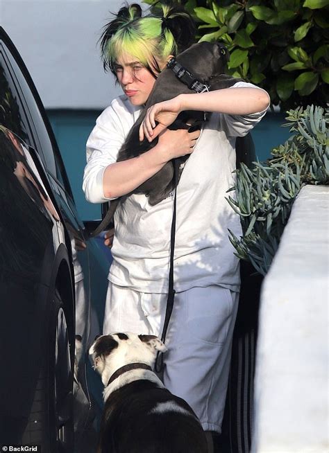 Billie Eilish Rocks All White As She Steps Out With Her New Pit Bull