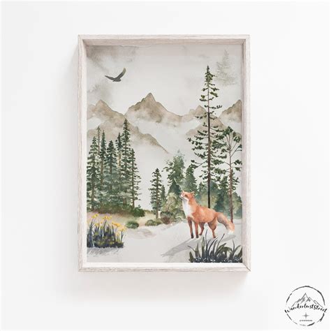 Forest Landscape Wall Art Fox Print Woodland Home Decor - Etsy