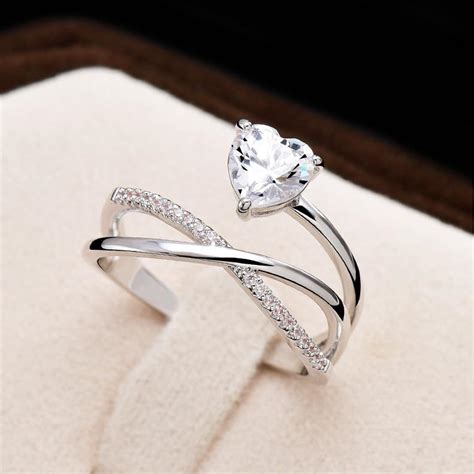 buy women  design distinctive heart shaped zircon guiding star rings