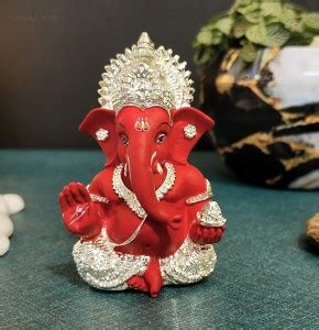 Gold Art India Silver Plated Ganesha With Red Terracotta Color Lord