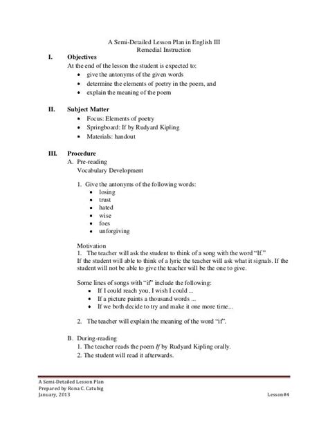 Semi Detailed Lesson Plan On Elements Of Poetry