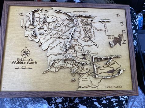 My Boyfriend Got Me A 3d Wood Burned Map Of Middle Earth R