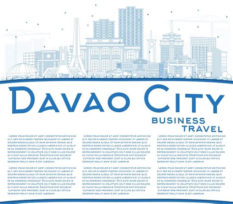 Premium Vector Outline Davao City Philippines Skyline With Blue