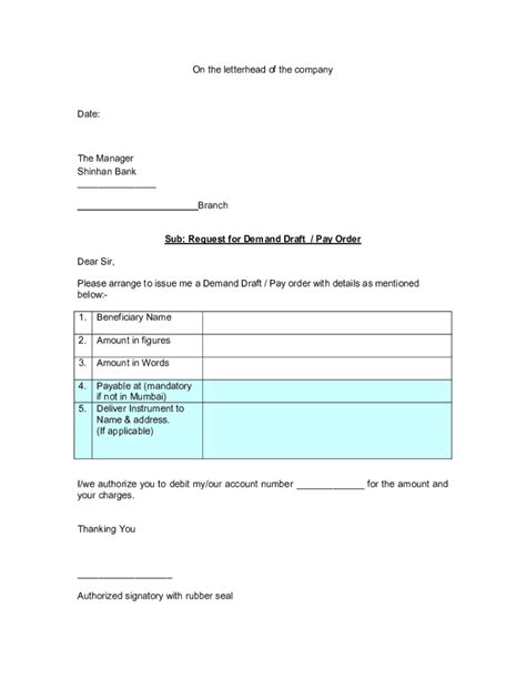 Fillable Online Request For Demand Draft Or Pay Order Example Doc Fax