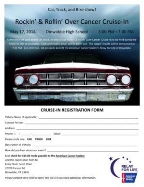 Fillable Online Relay Acsevents Car Show Flyer Registration Form