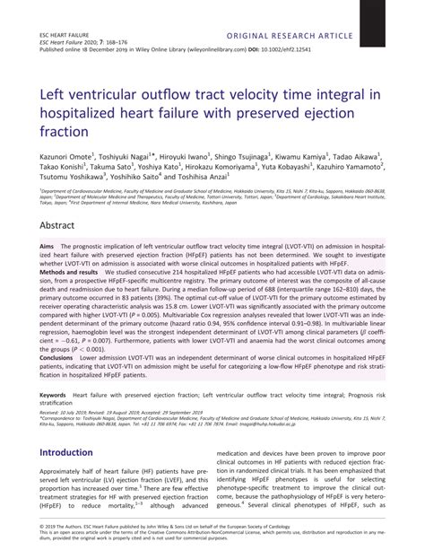 Pdf Left Ventricular Outflow Tract Velocity Time Integral In Hospitalized Heart Failure With