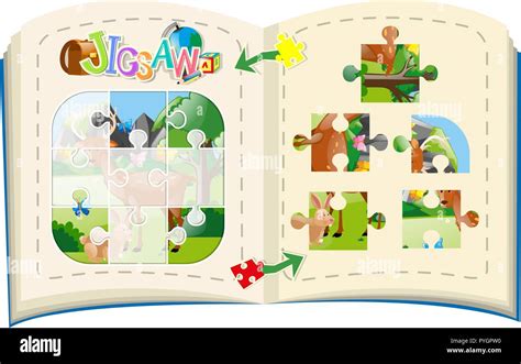 Jigsaw puzzle game with wild animals illustration Stock Vector Image ...