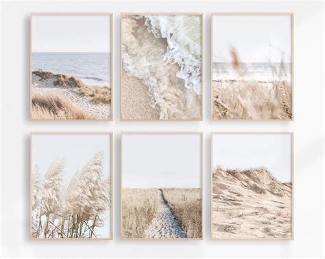 Neutral Beach Gallery Wall Coastal Print Set Of Pampas Grass Wall Art