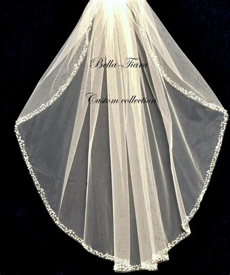 Extra Long Cathedral Wedding Veil Crystal Beaded Edge Cathedral Bridal