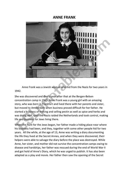 Anne Frank ESL Worksheet By FRIEDA76