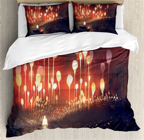 Fantasy Duvet Cover Set Night Scenery Of Enchanted Forest With Trees