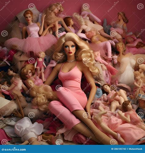 Blonde Barbie Lies On A Pile Of Damaged Dolls Stock Illustration