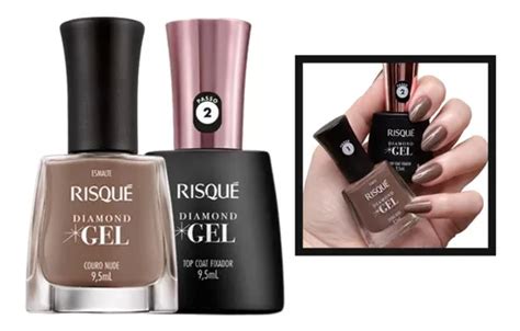 Esmalte Risque Diamond Gel Couro Nude Top Coat Ml MercadoLivre