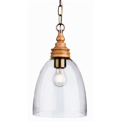 Firstlight 3719 Comet Single Light Ceiling Pendant In Natural Wood And Clear Glass Finish N22355