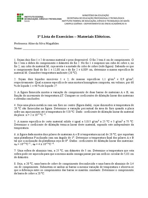 Exercicios Sobre Dilatação Linear