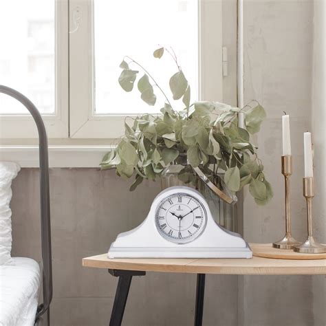 Mantel Clock, White Wooden Mantle Clock for Living Room Décor Silent ...