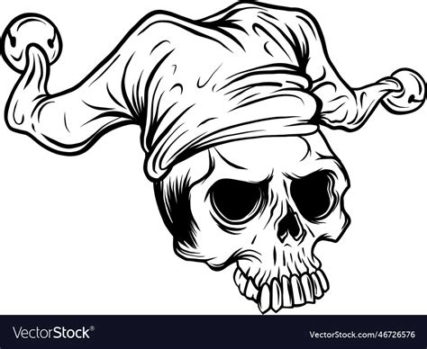 Skull in jester hat monochrome Royalty Free Vector Image