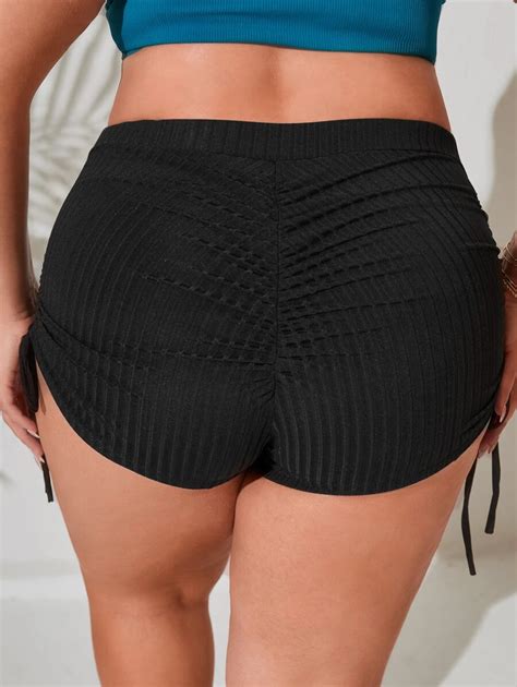 SHEIN Swim Curve Summer Plus Size Scrunch Butt Drawstring Tie Side Bikini Bottom SHEIN USA