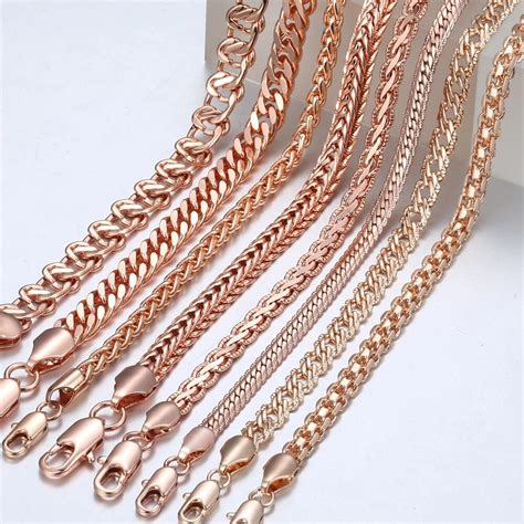 Necklace For Women Rose Gold Curb Snail Link Chain Gold Necklace