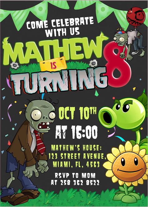 Free Printable Plants Vs Zombies Birthday Invitations Printable