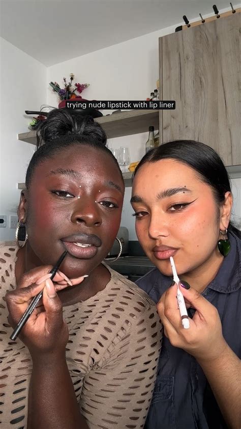 Nude Lipstick With Lip Liner On Dark And Brown Skin Lip Liner Lipstick Lip Swatches