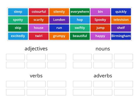 Sorting for adverbs nouns verbs Grup sıralaması