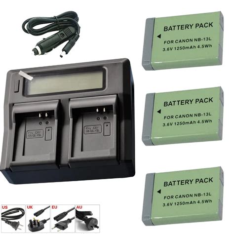 3 piezas 1250 mAh NB 13L NB13L batería recargable con LCD doble