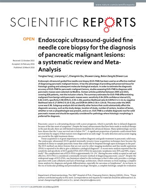 Pdf Endoscopic Ultrasound Guided Fine Needle Core Biopsy For The Diagnosis Of Pancreatic