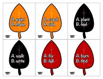 Fall Leaves Past Tense Verbs Game: Speech Therapy by MrsTslp | TpT