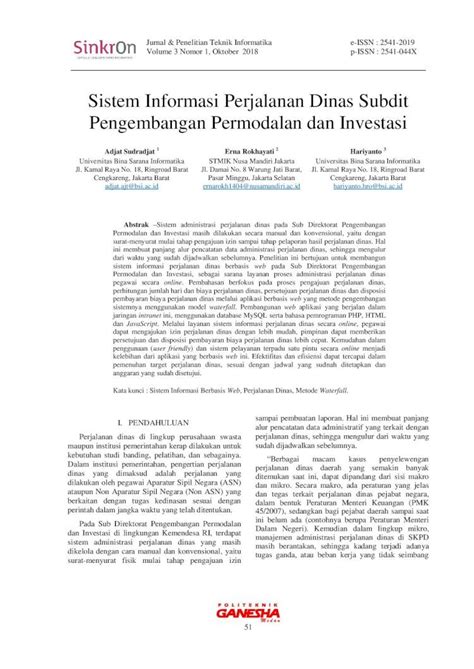 PDF Sistem Informasi Perjalanan Dinas Subdit Pengembangan