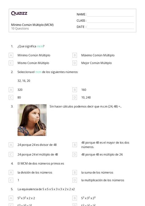M Ximo N Divisor Hojas De Trabajo Para Grado En Quizizz