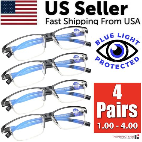 4 Pairs Anti Blue Light Reading Glasses Hd Lenses Spring Hinge Readers Unisex Ebay