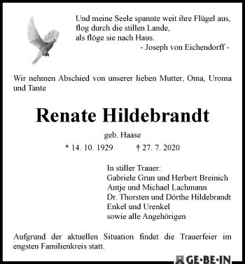 Traueranzeigen Von Renate Hildebrandt Trauer Gedenken