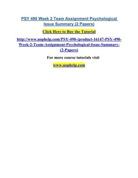 PSY 490 Week 2 Team Assignment Psychological Issue Summary Pdf