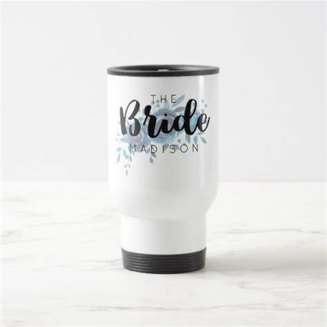 Something Blue Watercolor Rose Wedding Bride Travel Mug Rose Wedding