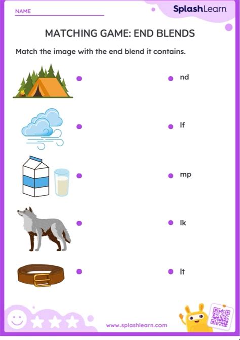 Matching Game End Blends — Printable Ela Worksheet