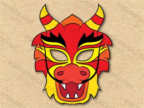 Chinese Dragon Masks Printable Color Coloring, Paper DIY for Kids and ...