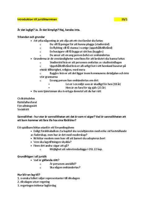 Anteckningar Introduktion till juridikterminen 23 Är det lagligt Ja