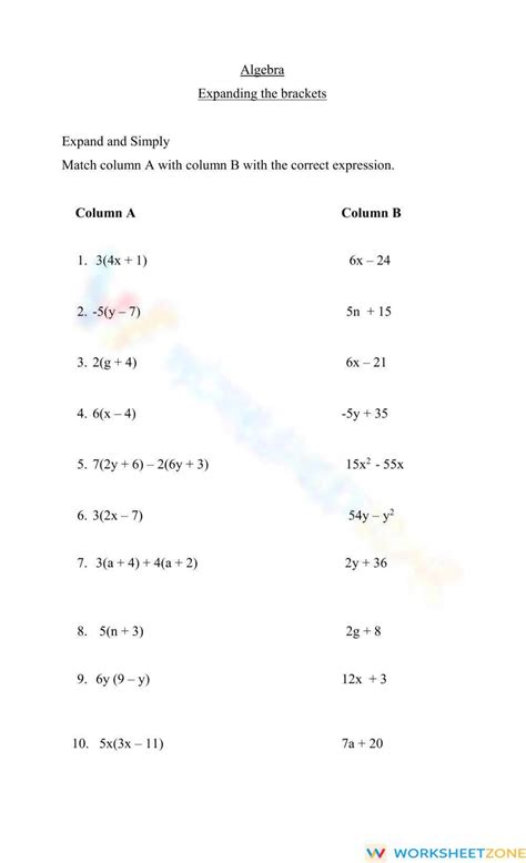 Expand The Brackets And Simplify Expressions Worksheet