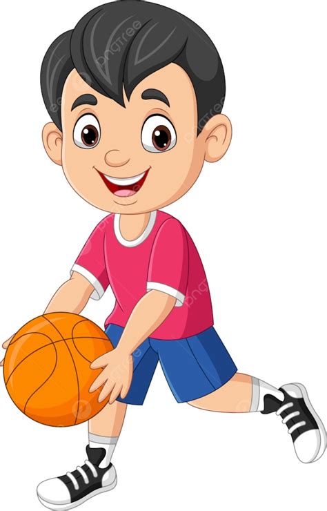 Gambar Kartun Anak Kecil Bermain Basket Sehat Ceria Prasekolah Png